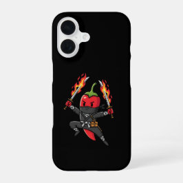 Funny Chili Pepper Fire Ninja Samurai Illustration iPhone 16 Hoesje