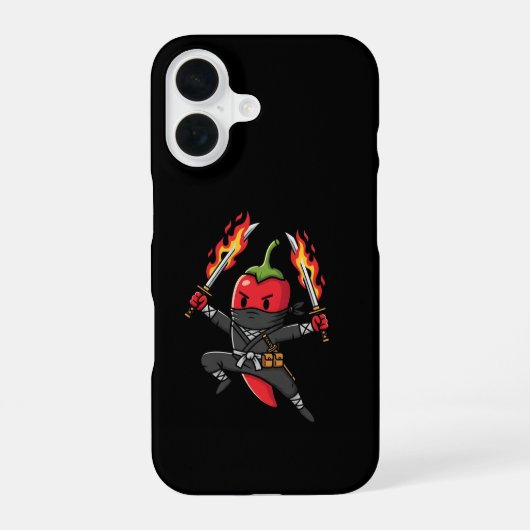 Funny Chili Pepper Fire Ninja Samurai Illustration iPhone 16 Hoesje (Achterkant)
