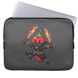Funny Chili Pepper Fire Ninja Samurai Illustration Laptop Sleeve
