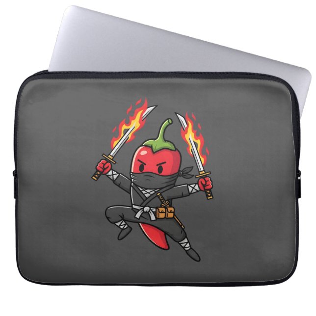 Funny Chili Pepper Fire Ninja Samurai Illustration Laptop Sleeve (Voorkant)