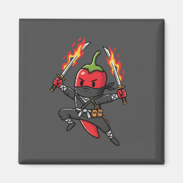 Funny Chili Pepper Fire Ninja Samurai Illustration Magneet