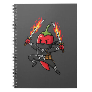 Funny Chili Pepper Fire Ninja Samurai Illustration Notitieboek