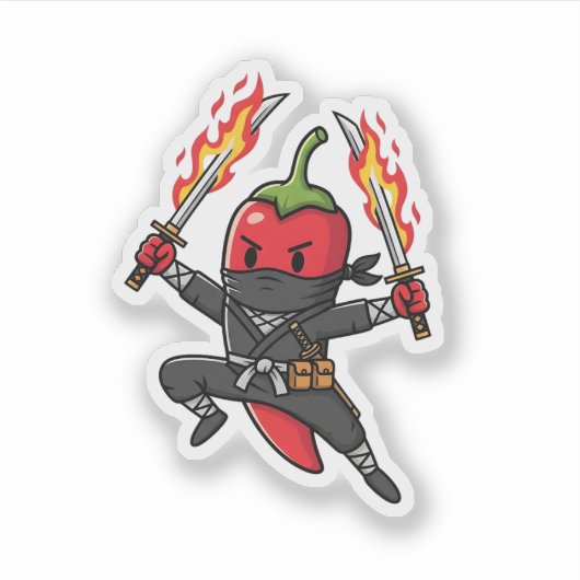 Funny Chili Pepper Fire Ninja Samurai Illustration Sticker (Voorkant)