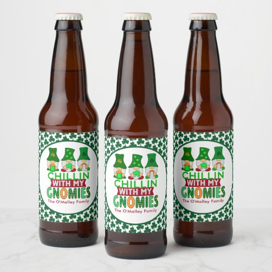 Funny Chillin met mijn Gnomies St Patricks Day Bier Etiket (Flessen)