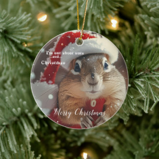 Funny Chipmunk Nut Merry Christmas Photo Keramisch Ornament