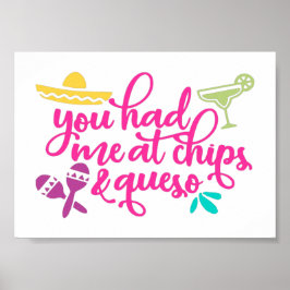 Funny Chips en Queso Mexican Party Decor Poster