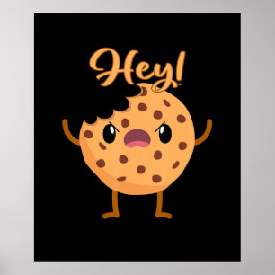 Funny Chocolate Chip Cookie a Bite out Poster