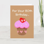 Funny Chocolate Cupcake 80th Birthday Card Kaart (Voorkant)