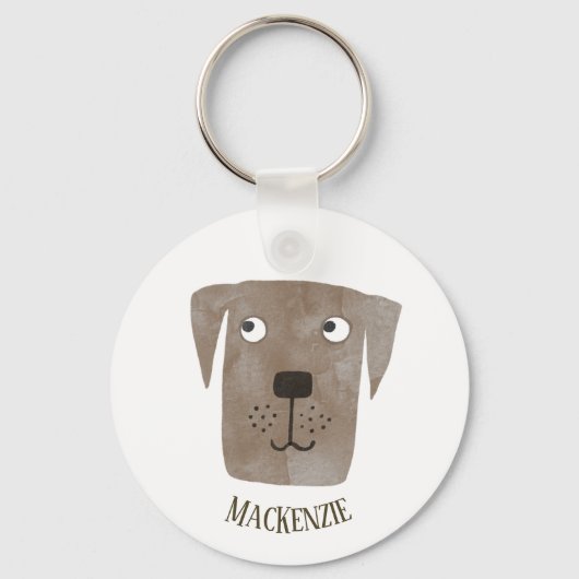 Funny Chocolate Labrador Retriever Dog Custom Name Sleutelhanger (Voorkant)