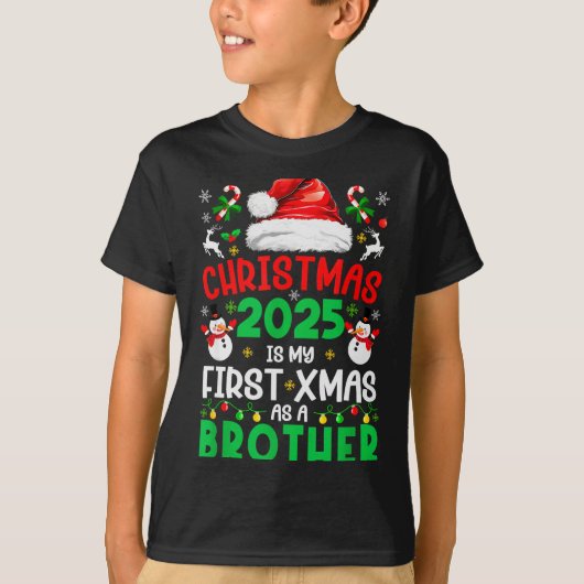 Funny Christmas 2025 Is My First Xmas As A Brother T-shirt (Voorkant)