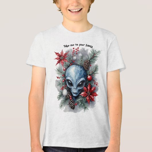 Funny Christmas Alien "Take me to your Santa" Tri-Blend Shirt (Voorkant)