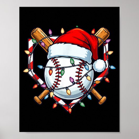 Funny Christmas Baseball Santa Hat For Baseball Pl Poster (Voorkant)