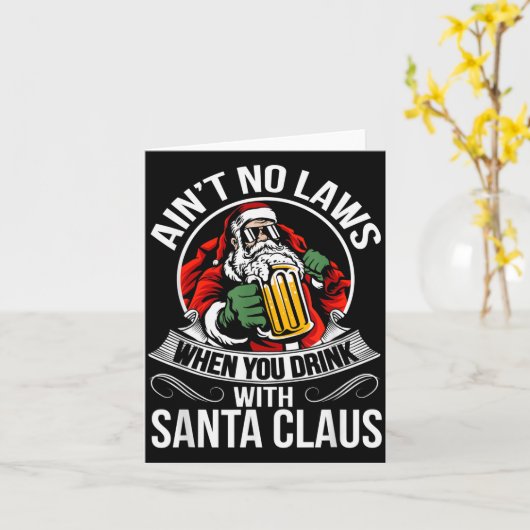 Funny Christmas Beer Drinking With Santa Clause Kaart (Gele Bloem)