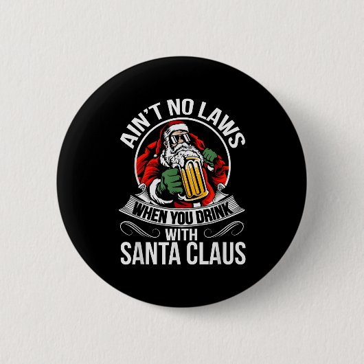 Funny Christmas Beer Drinking With Santa Clause Ronde Button 5,7 Cm (Voorkant)