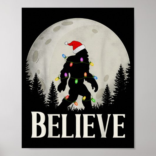 Funny Christmas Bigfoot Santa Hat Moon Sasquatch K Poster (Voorkant)