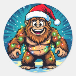 Funny Christmas Bigfoot Sasquatch Ronde Sticker