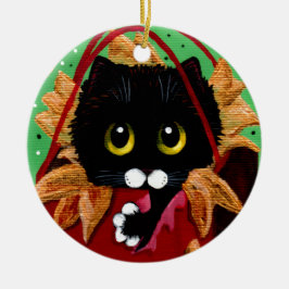 Funny Christmas Black Cat Art Creationarts Keramisch Ornament