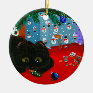 Funny Christmas Black Cat Art Creationarts Keramisch Ornament