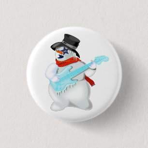Funny Christmas Button met sneeuwpop met gitaar