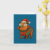 Funny Christmas Capybara With Santa Hat &amp; Swea Kaart (Gele Bloem)