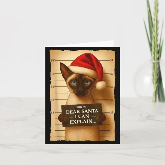 Funny Christmas Cat- Cute Siamese Santa Hat Tee Kaart (Voorkant)