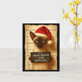 Funny Christmas Cat- Cute Siamese Santa Hat Tee Kaart (Gele Bloem)