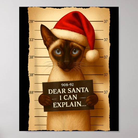 Funny Christmas Cat- Cute Siamese Santa Hat Tee  Poster (Voorkant)