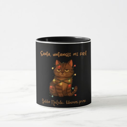 Funny Christmas Cat Mug – Santa Untangle Me First (Centre)
