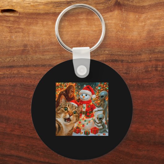 Funny Christmas Cat Selfie With Bigfoot Alien & Sleutelhanger (Voorkant)