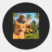 Funny Christmas Cat Selfie With Bigfoot & Alie Ronde Sticker (Voorkant)