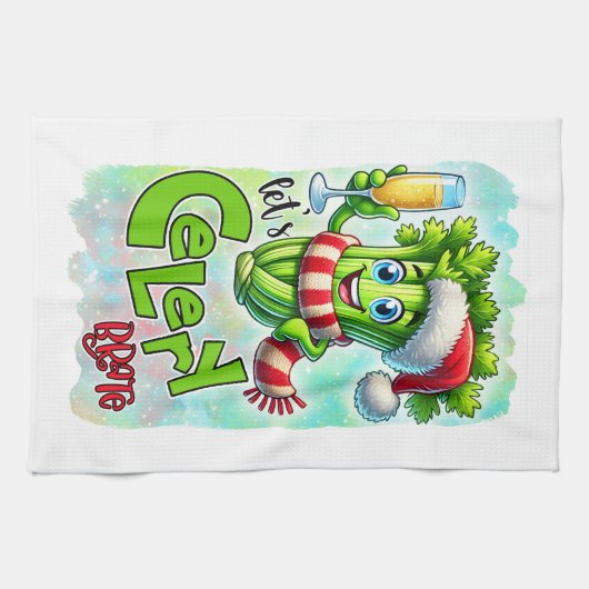 Funny Christmas celery word art  Theedoek (Horizontaal)