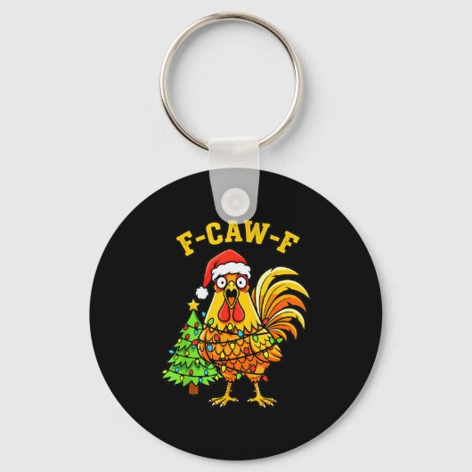 Funny Christmas Chicken Lights Santa Hat F-caw-f Sleutelhanger (Voorkant)