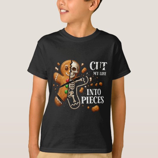 Funny Christmas Cut My Life Into Eces Gingerbread  T-shirt (Voorkant)