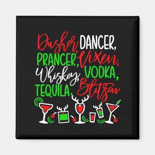 Funny Christmas Dasher Dancer Prancer Vixen Whiske Magneet (Voorkant)