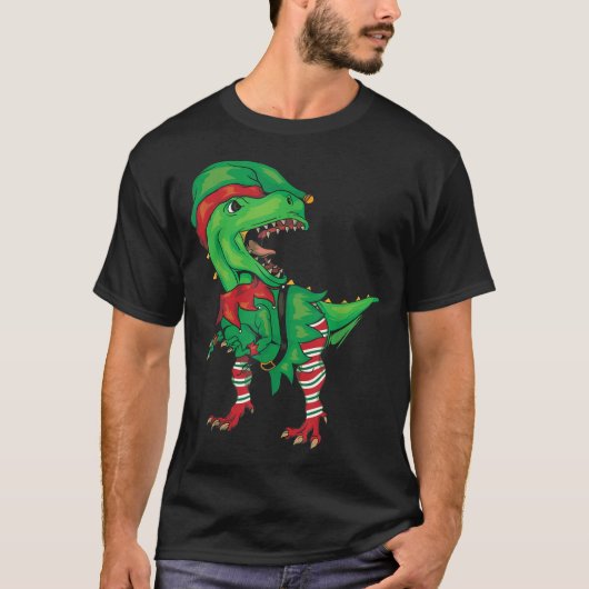 Funny Christmas Elf T-Rex T-shirt (Voorkant)
