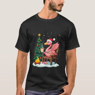 Funny Christmas Flamingo Santa Lights Winter Manne T-shirt