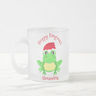 Funny Christmas Frog Santa Hat Novelty Frosted Mok