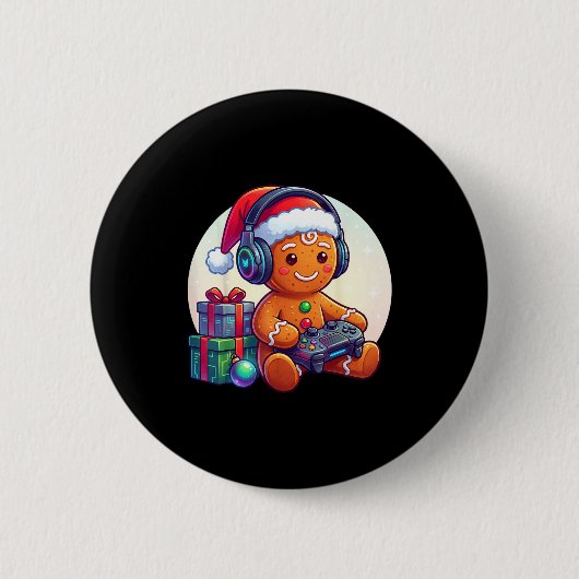 Funny Christmas Gamer Gingerbread Xmas Gaming Men  Ronde Button 5,7 Cm (Voorkant)