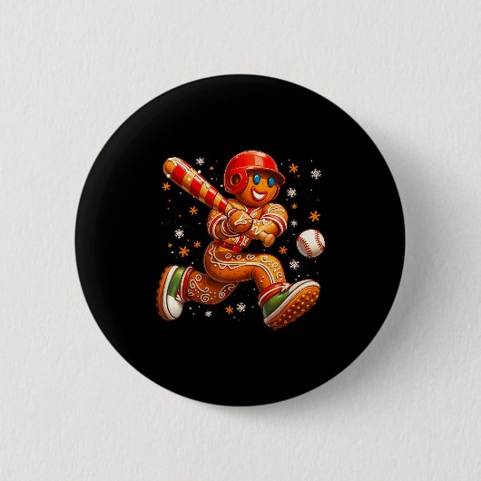 Funny Christmas Gingerbread Man Playing Baseball C Ronde Button 5,7 Cm (Voorkant)