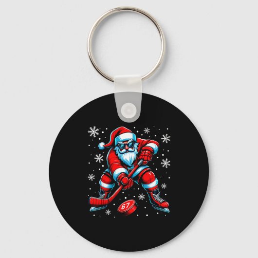 Funny Christmas Hockey Cool Santa Claus 6 7 Meme T Sleutelhanger (Voorkant)