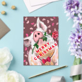Funny Christmas Kaart Gentleman Pig met Roos Acryl Uitnodigingen (Insitu (Huwelijk))