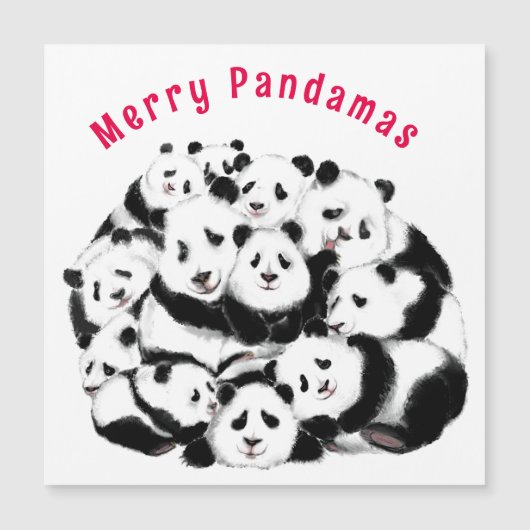 Funny Christmas Kaart met Happy Family Panda's (Voorkant)