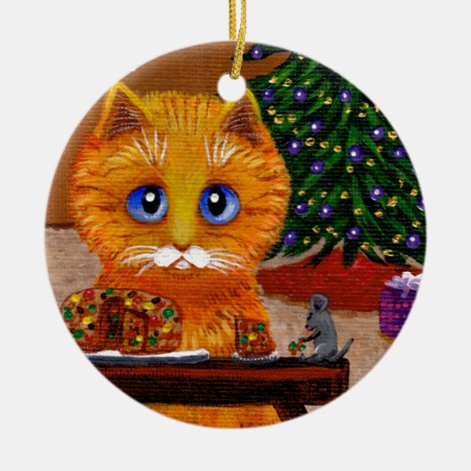 Funny Christmas Orange Cat Art Creationarts Keramisch Ornament (Voorkant)
