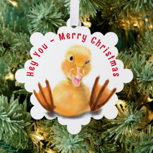 Funny Christmas Ornament Kaart Happy Playful Duck
