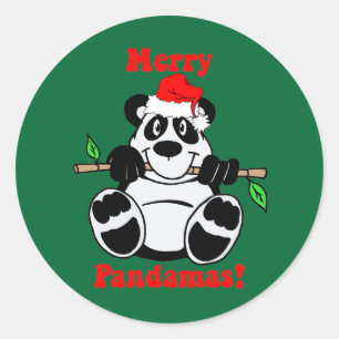 Funny Christmas Panda Beer Ronde Sticker