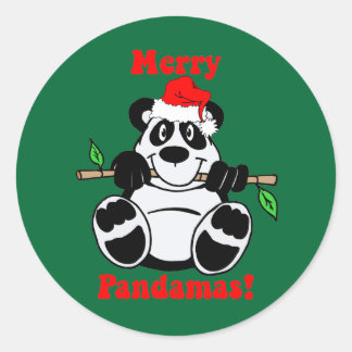 Funny Christmas Panda Beer Ronde Sticker