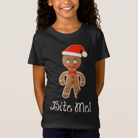 Funny Christmas Quote Gezegde Gingerbread Man Bijt T-shirt (Voorkant)