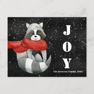 Funny Christmas Raccoon   Carte postale Joy Holida