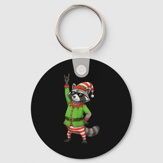 Funny Christmas Raccoon Dressed As Elf With Sungle Sleutelhanger (Voorkant)