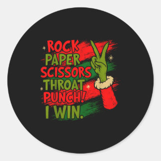 Funny Christmas Rock Paper Scissors Throat Punch  Ronde Sticker